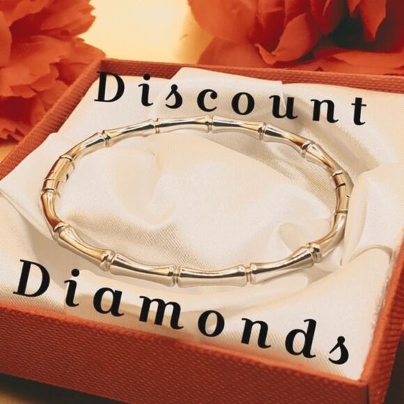 Openable Bamboo Oval Bangle Bracelet inner diam 2 x 2.5 in. Sterling Silver - Picture 2 of 10